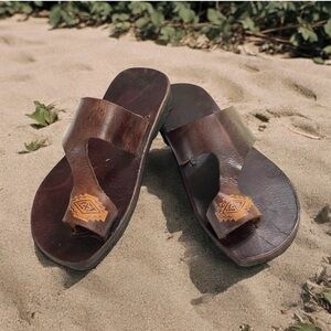 Handmade Leather Sandals, Brown Leather Sandals kids size 13 unisex